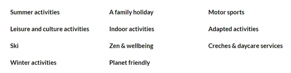 List of the activities offered to tourists at La Plagne