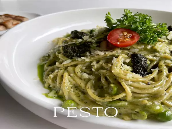 Pesto pasta in blue door cafe