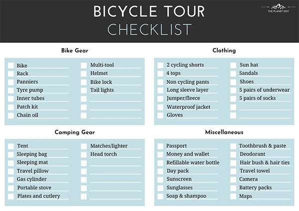 Bicycle Tour Checklist